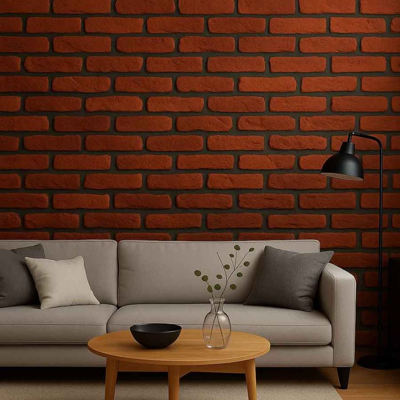 Red 21 tehličky lepené na stene celoplošne