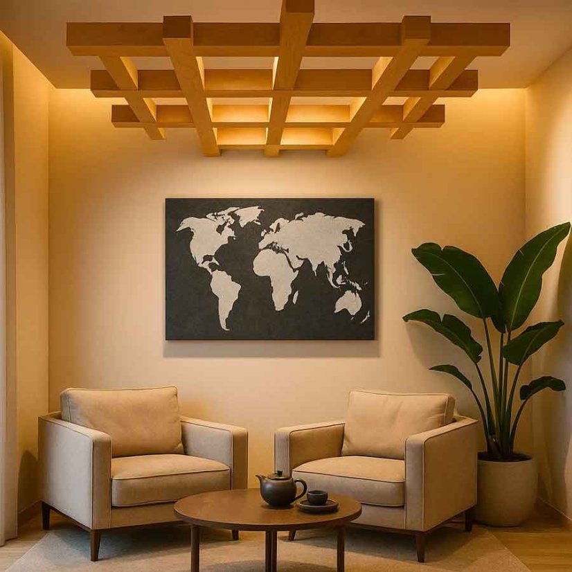 Mapa world a stropný trám Felt wood Beam