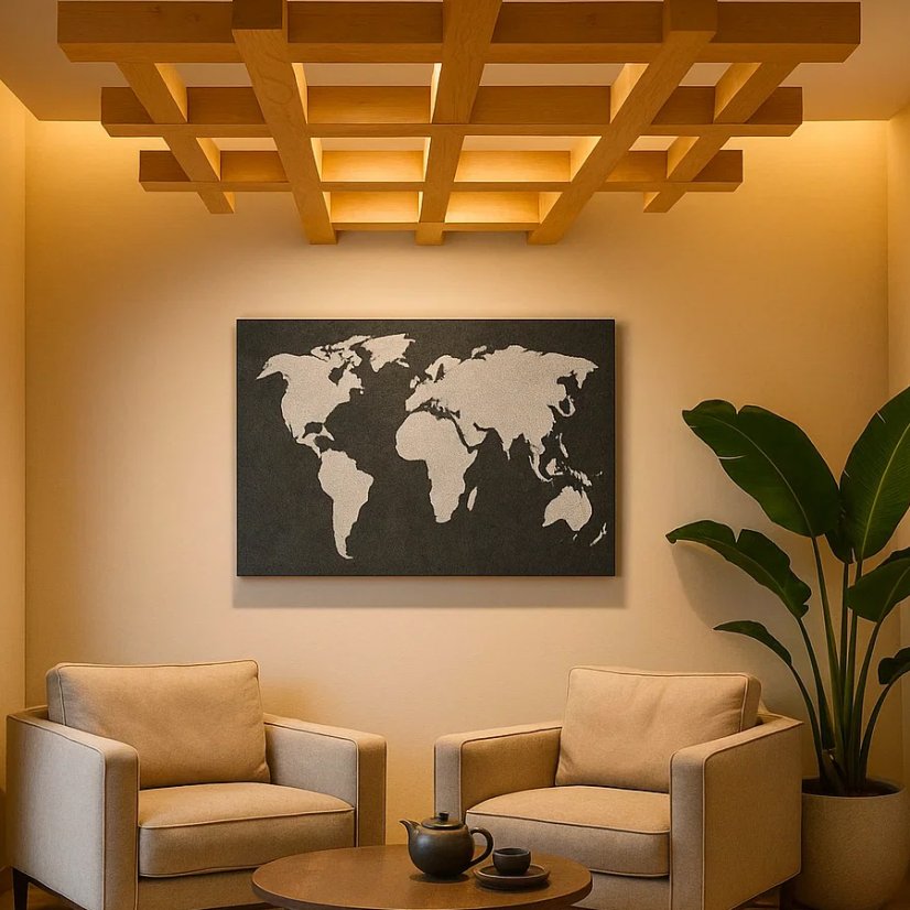 Ukážka Felt Beam, na stene Felt mapa World