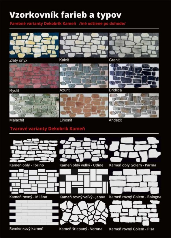 Kameň oblý - Torino - Farby pre Dekobrik Kameň pláty: Granit