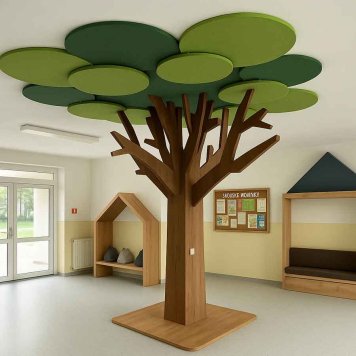 Filcová dekorácia stromu okolo stlpov